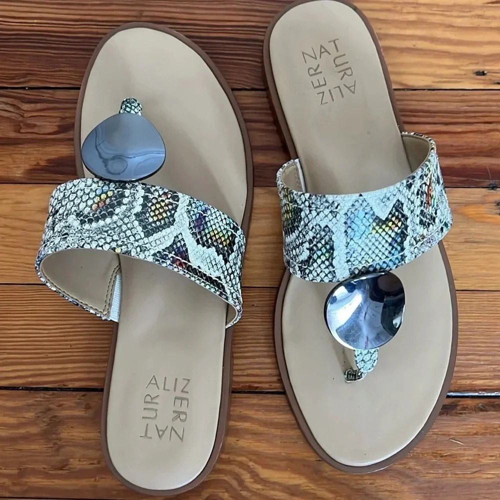 Naturalizer "Frannkie" Leather Multi-Color Snakeskin Print Sandals with Silver